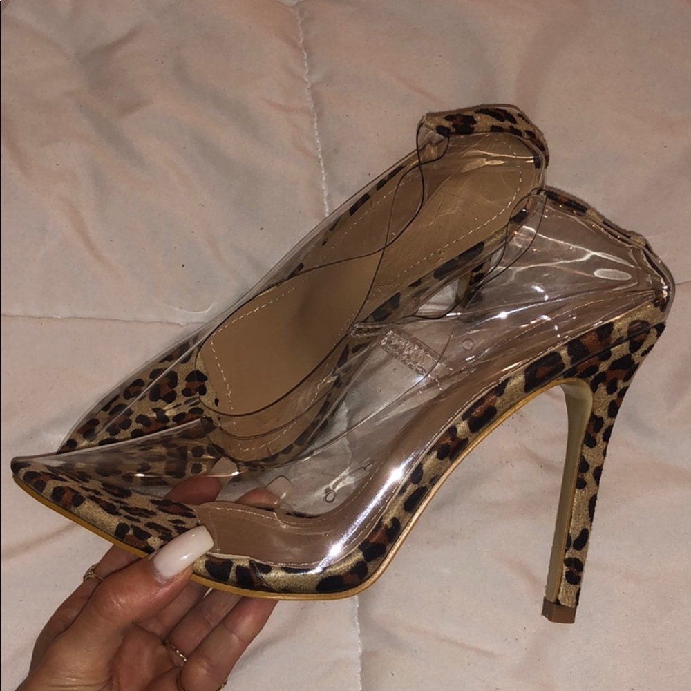 Clear leopard heels